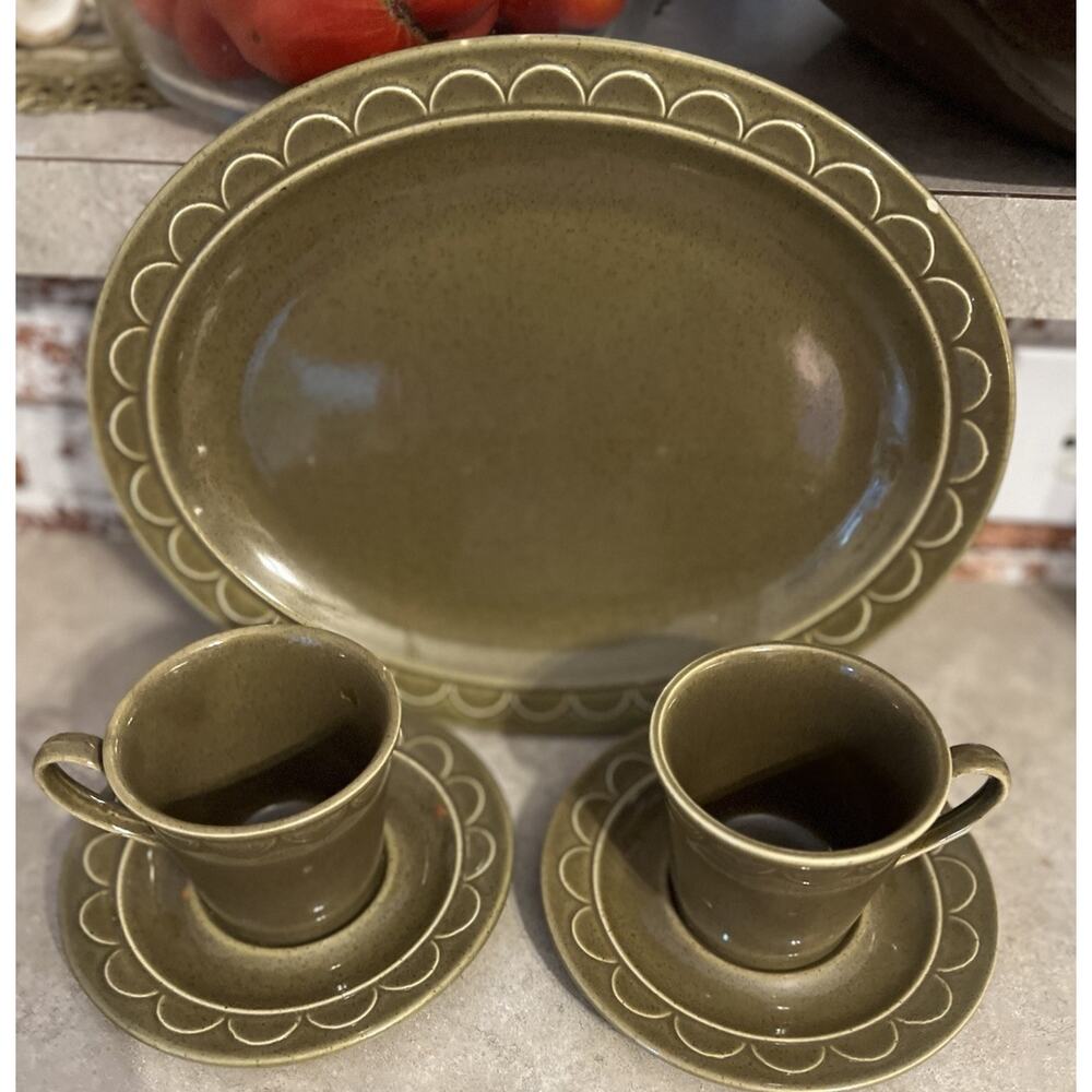 MCM 70s Homer Laughlin Sheffield Granada Tray & Tea Cup Set Groovy Party‎ Decor